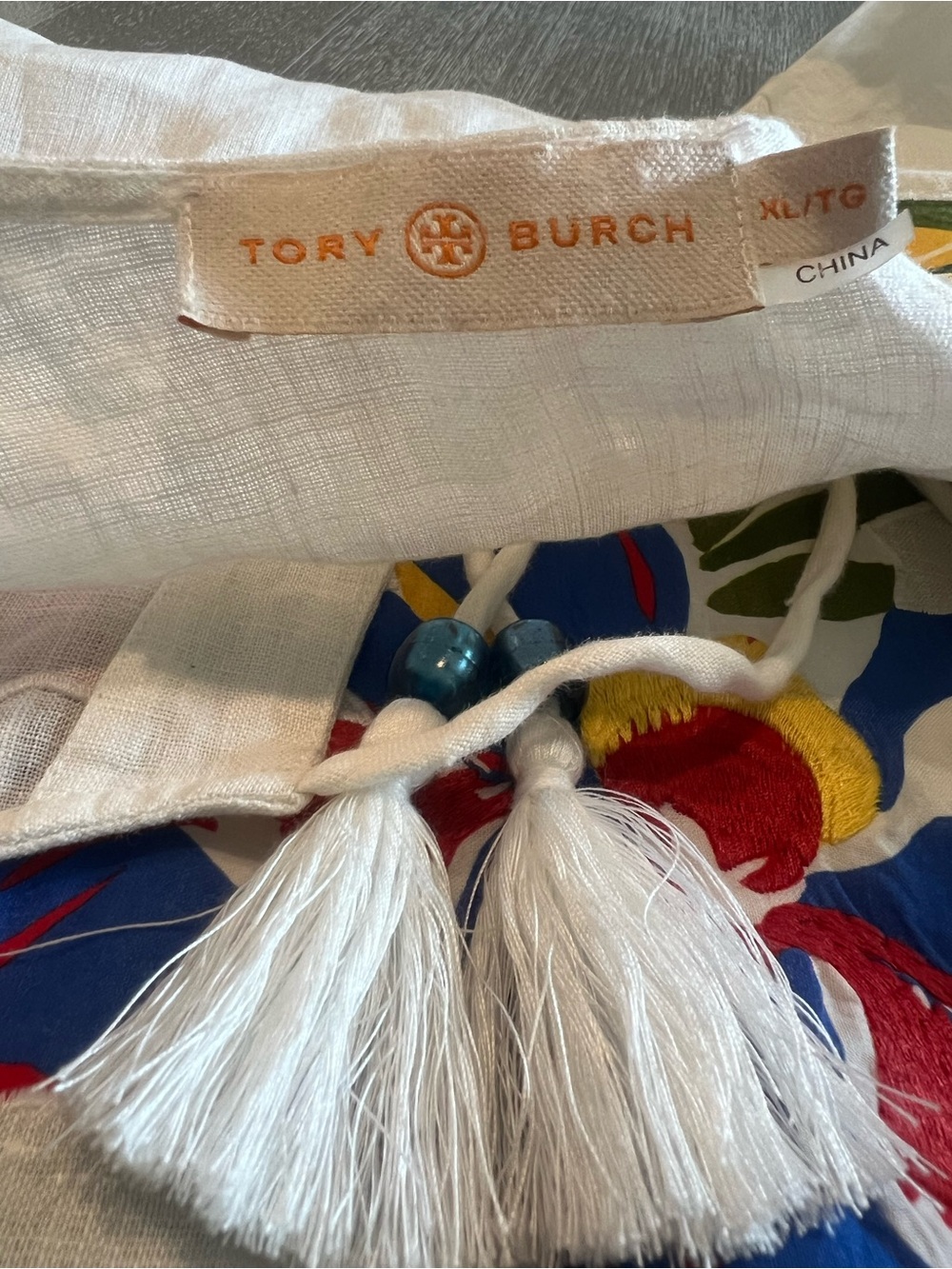 Tory Burch Iris beach tunic Embroidered White Floral Tie-Neck Women's Top XL - Picture 7 of 11